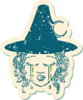 grunge sticker of a crying human witch character png