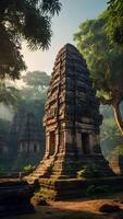 AI generated Ancient Temples  Stone Structures Standing Amidst Jungle Canopy photo