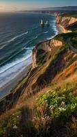 AI generated Breathtaking Bluffs  Clifftop Views Overlooking Ocean Below photo