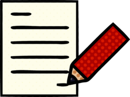 comic book style cartoon of a of writing a document png