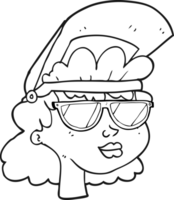 hand drawn black and white cartoon woman with welding mask and glasses png