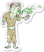 retro distressed sticker of a cartoon gross zombie png