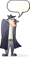 cartoon man in hat and trench coat with speech bubble png