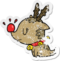 distressed sticker of a cartoon christmas reindeer png