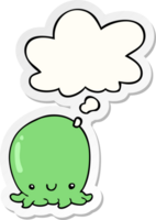 cute cartoon octopus with thought bubble as a printed sticker png