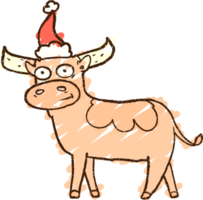 dessin à la craie de vache de noël png