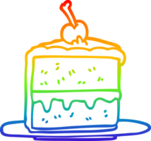 rainbow gradient line drawing of a cartoon cake slice png