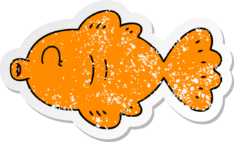 distressed sticker of a quirky hand drawn cartoon fish png