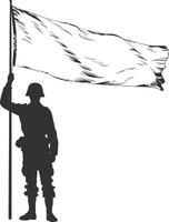 AI generated Silhouette Soldiers or Army pose in front of the white flag black color only vector