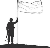 AI generated Silhouette Soldiers or Army pose in front of the white flag black color only vector