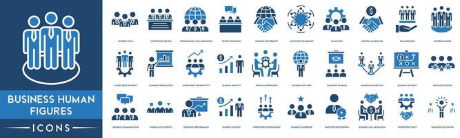 Business Human Figures Outline Icon Collection. Business Team, Meeting, Collaboration, Discussion, Partnership, Engagement, Teamwork, Team Building and Business Growth vector