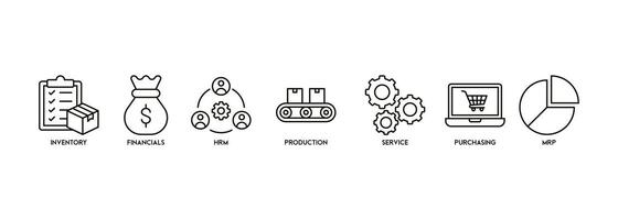 erp icono vector ilustración bandera web concepto para empresa recurso planificación con icono y símbolo de inventario, finanzas, hmm, producción