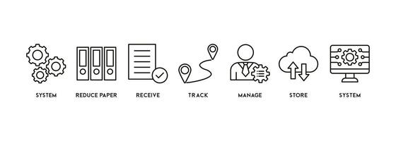 Banner document management vector illustration concept with the icon of system, reduce paper, receive, track, manage, store and technology.