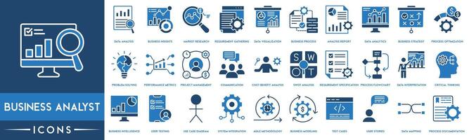 negocio analista contorno icono recopilación. datos análisis, negocio perspectivas, mercado investigación, datos visualización, negocio proceso, análisis informe, datos analítica y negocio estrategia vector