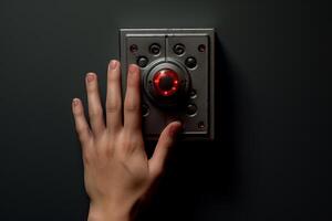 AI generated Forceful Hand pushes the button. Generate ai photo