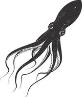 AI generated Silhouette squid animal black color only full body vector