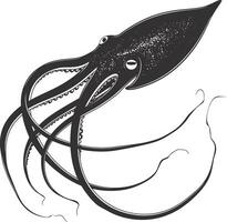 AI generated Silhouette squid animal black color only full body vector