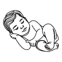 Continuous one black line art hand drawing newborn lying or sleeping doodles outline style vector illustration on white background