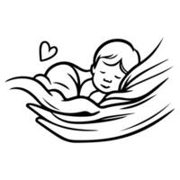 Continuous one black line art hand drawing newborn lying or sleeping doodles outline style vector illustration on white background