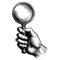 hand holding a magnifying glass icon to search something flat design in line art style Vector illustration