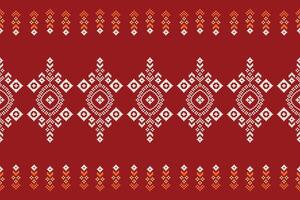 Traditional ethnic motifs ikat geometric fabric pattern cross stitch.Ikat embroidery Ethnic oriental Pixel red background. Abstract,vector,illustration. Texture,christmas,decoration,wallpaper. vector