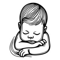 Continuous one black line art hand drawing newborn lying or sleeping doodles outline style vector illustration on white background