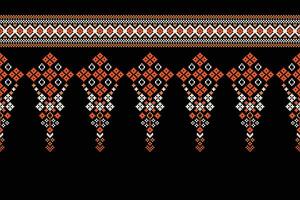 Traditional ethnic motifs ikat geometric fabric pattern cross stitch.Ikat embroidery Ethnic oriental Pixel black background.Abstract,vector,illustration. Texture,scarf,decoration,wallpaper. vector