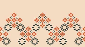 Traditional ethnic motifs ikat geometric fabric pattern cross stitch.Ikat embroidery Ethnic oriental Pixel brown cream background. Abstract,vector,illustration. Texture,scarf,decoration,wallpaper. vector