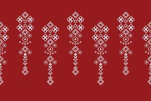 Traditional ethnic motifs ikat geometric fabric pattern cross stitch.Ikat embroidery Ethnic oriental Pixel red background. Abstract,vector,illustration. Texture,christmas,decoration,wallpaper. vector