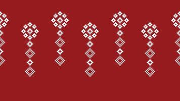 Traditional ethnic motifs ikat geometric fabric pattern cross stitch.Ikat embroidery Ethnic oriental Pixel red background. Abstract,vector,illustration. Texture,christmas,decoration,wallpaper. vector