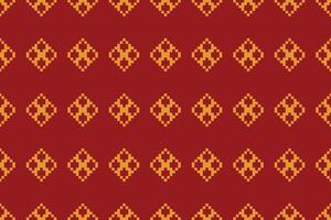 Traditional ethnic motifs ikat geometric fabric pattern cross stitch.Ikat embroidery Ethnic oriental Pixel red background. Abstract,vector,illustration. Texture,christmas,decoration,wallpaper. vector