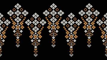 Traditional ethnic motifs ikat geometric fabric pattern cross stitch.Ikat embroidery Ethnic oriental Pixel black background.Abstract,vector,illustration. Texture,scarf,decoration,wallpaper. vector