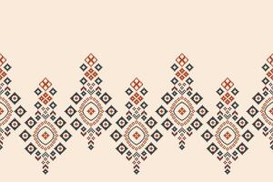 Traditional ethnic motifs ikat geometric fabric pattern cross stitch.Ikat embroidery Ethnic oriental Pixel brown cream background. Abstract,vector,illustration. Texture,scarf,decoration,wallpaper. vector