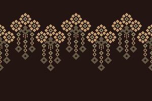 Traditional ethnic motifs ikat geometric fabric pattern cross stitch.Ikat embroidery Ethnic oriental Pixel brown background. Abstract,vector,illustration. Texture,scarf,decoration,wallpaper. vector