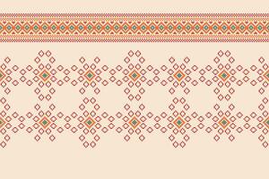 Traditional ethnic motifs ikat geometric fabric pattern cross stitch.Ikat embroidery Ethnic oriental Pixel brown cream background. Abstract,vector,illustration. Texture,scarf,decoration,wallpaper. vector