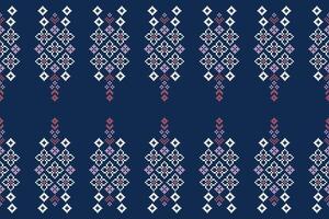 Traditional ethnic motifs ikat geometric fabric pattern cross stitch.Ikat embroidery Ethnic oriental Pixel navy blue background. Abstract,vector,illustration. Texture,scarf,decoration,wallpaper. vector