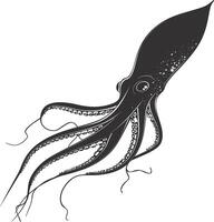 AI generated Silhouette squid animal black color only full body vector