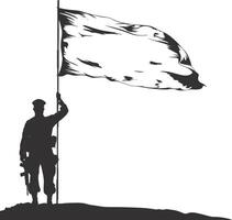 AI generated Silhouette Soldiers or Army pose in front of the white flag black color only vector