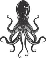 AI generated Silhouette squid animal black color only full body vector