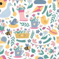 Spring seamless pattern with doodles for wallpaper, scrapbooking, stationary, textile prints, etc. EPS 10 vector