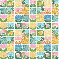 Spring groovy seamless pattern with abstract flowers collage for textile prints, wallpaper, wrapping paper, tablecloth, home decor, nursery, stationary, scrapbooking, etc. EPS 10 vector