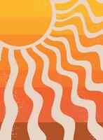 Groovy wallpaper, print, banner, card, template with decorative abstract sun. EPS 10 vector