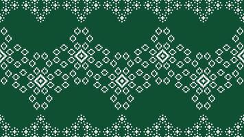 Traditional ethnic motifs ikat geometric fabric pattern cross stitch.Ikat embroidery Ethnic oriental Pixel green background.Abstract,vector,illustration. Texture,scarf,decoration,wallpaper. vector