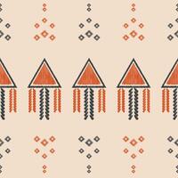 Traditional Ethnic ikat motif fabric pattern background geometric .African Ikat embroidery Ethnic pattern brown cream background wallpaper. Abstract,vector,illustration.Texture,frame,decoration. vector