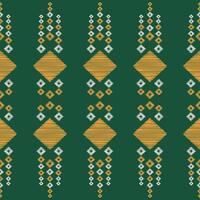 Traditional Ethnic ikat motif fabric pattern background geometric .African Ikat embroidery Ethnic oriental pattern green background wallpaper. Abstract,vector,illustration.Texture,frame,decoration. vector