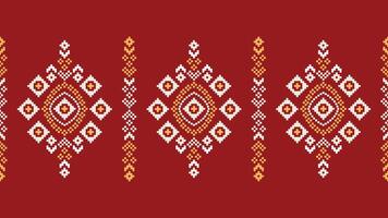 Traditional ethnic motifs ikat geometric fabric pattern cross stitch.Ikat embroidery Ethnic oriental Pixel red background. Abstract,vector,illustration. Texture,christmas,decoration,wallpaper. vector