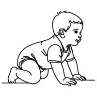 Continuous one black line art hand drawing child crawling doodles outline cartoon style coloring page vector illustration  on white background