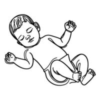 Continuous one black line art hand drawing newborn lying or sleeping doodles outline style vector illustration on white background