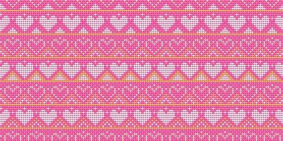 Heart point pattern, Cute cross stitch background, Knitted valentine pattern, Love handcraft triangle style vector