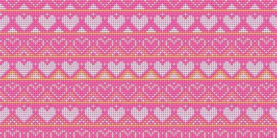 Heart point pattern, Cute cross stitch background, Knitted valentine pattern, Love handcraft triangle style vector